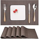 Myir JUN Tischsets Abwaschbar 6er Set, Gewebte Platzdeckchen Abwaschbar rutschfest Abgrifffeste Hitzebeständig, Vinyl Platzsets Abwaschbar für küche Speisetisch Hotel, Platz-Matten 30x45cm (Brown 2)