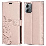 betterfon Motorola Moto G14 Hülle Handyhülle Handy Tasche PU Leder mit [Standfunktion] [Kartenfächern] in Rosegold