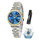 Taxau Uhren Frauen Elegantes Kleid Blaues Zifferblatt Analog Quarz Damen Wirstwatch Edelstahl für Frauen Wasserdicht Leuchtdatum Klassisches Kleid Reloj para Mujer
