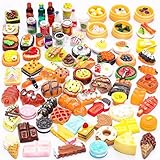 60 Stücke Mini Essen, Miniatur Essen, Küchenspielzeug, Mini Food, Zufälligen 45 Stücke Essen und 15 Stücke Trinkflaschen Niedlichen DIY-Lebensmittelspiel, Küchenspielzeug Set Geburtstagsgeschenk