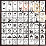 OOTSR 64 Stück Halloween Schablonen für Basteln, 7.6cm Zeichnung Malschablonen Schädel Schablonen Kinder, DIY Scrapbooking Kunststoff Stencil Zeichenschablonen Holz Deko