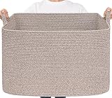 TIMEYARD 105L Großer Aufbewahrungskorb, rechteckiger Korb aus Baumwollseil für Decken, Kleidung, Spielzeug Aufbewahrungsorganizer für Wohnzimmer, Kinderzimmer, 63,5x40,5x40,5cm, braun