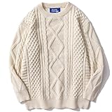 Aelfric Eden Pullover Damen Strickpullover Oversize Rundhals Zopfstrickpullover Knit Langarm Jumper Sweater Klassischer Elegant Vintage Pullover Beige L