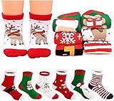 Aohcae 6 Stück Weihnachten Socke Kinder, Eindicken Weihnachtssocken Kinder Socken Weihnachten Kinder Kuschelsocken weihnachten für Weihnachten, Winter (6-8 Jahre)