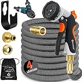 KESSER® Premium Flexibler Gartenschlauch | ausgedehnt |+ Wandhalterung | Wasserschlauch flexibel mit 3-Fach Latexkern | dehnbarer flexiSchlauch | Verschraubungen aus hochwertigem Messing