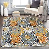 Waschbar in Waschmaschine Wohnzimmer Teppich Böhmische Blumen 160x200 Kurzflor Teppich Schlafzimmer, Teppich Gegend Dünn Bettvorleger Saugfähig für Jugendzimmer Jungen Mädchen