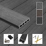 Montafox WPC Terrassendielen Dielen Komplettset Hohlkammerdiele Komplettbausatz Unterkonstruktion Clips, Größe (Fläche):10 m² 2.2m, Farbe:Grau