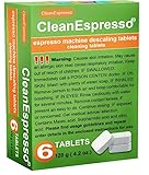 CleanEspresso Entkalker für Kaffeemaschinen, robuster Kalkentferner für Espresso- und Kaffeemaschinen, einfache Wartung, um Verstopfungen zu verhindern – 6 Tabletten