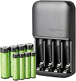 Amazon Basics Batterieset, wiederaufladbar, aus 8 x AAA-Batterie,NiMh,800 mAh,+8 x AA-Batterie, 2000 mAh, mit Batterieladegerät mit Platz für 8 Batterien, ohne AC-Netzadapter,USB-C-Anschluss, Schwarz