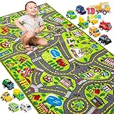 JOYIN Teppich Kinderzimmer 80x150cm mit 12 Mini Auto Spielzeug für Kinder, Spielteppich Straße Kinderteppich, Autoteppich Junge Mädchen für Schlafzimmer & Spielzimme