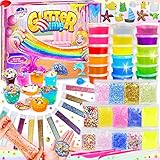 Jsvacva DIY Slime Kit Schleim Set, Schleim Selber Machen mit 18 Farben Crystal Schleim, Ultimativem Leuchtet im Dunkeln Pulver, Glitterpulver und mehr für Kunsthandwerk Mädchen Jungen Geschenk