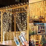 WEARXI Lichterkette, 3×3m 300 LED Lichtvorhang, 8 Modi LED Lichterkette Vorhang für Innen & Außen, Lichterkette für Outdoor, Zimmer, Party, Balkon deko, Weihnachtsdeko(Warmweiß)