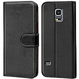 Verco Handyhülle für Galaxy S5 Hülle, Klapphülle für Samsung Galaxy S5 Neo Tasche PU Leder Flip Case Brieftasche - Schwarz