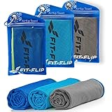 Fit-Flip Kühltuch 3er Set 100x30cm, Mikrofaser Sporthandtuch kühlend, Kühltuch, Airflip Cooling Towel, Mikrofaser Handtuch, Farbe: dunkel blau-grün/grau-blau/blau-dunkel blau, Größe: 100x30cm