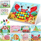 Weysoo Mosaik Steckspiel, Kinder Steckspiel ab 3+ Jahre mit 8 Bunten Steckkarten und 90 Steckperlen, Motorikspielzeug Lernspielzeug Vorschulspiel für Jungen Mädchen