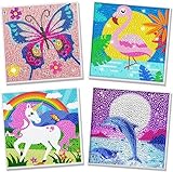 Aapxi 4er pack diamond painting kinder Diamond Painting Tiere - Diamond Painting Klein bilder - Basteln Mädchen 6 7 8 9 10 11 12 Jahre - Geschenk Mädchen Junge Bastelset Kinder Ab 6 Jahre