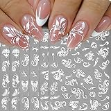 Dornail 6Blätter 5D Geprägt Spitze Blume Nagelsticker,Ausgehöhlt Weiß Blumen Nail Sticker Weinlese Bohème Totem Nagelsticker Selbstklebend für Frauen DIY Nagelaufkleber Nageldesign Nagel Deko Nail Art