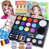 Chennyfun Kinderschminke Set, 16 Farben Children's Face Paint Set, waschbar für Kunstausstellung Halloween Party Colsplay Makeup Body Festliche Gesichtsfarbe Kinder, Geschenk für Halloween & Fasching