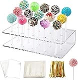 DANNEEFORSU7 Cake Pop Ständer, Lollipop Halter, 20 Löcher Lollipop Ständer, Cake Pop Halter mit Cellophantüten, Lutscher Sticks, Metallic Twist Krawatten für Hochzeiten Geburtstagsfeiern Babyparties