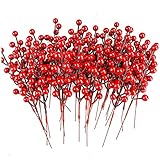 20 Saiten Künstliche Rote Beeren Mini Rot Holly Beeren Künstliche Beeren für Bastelarbeiten Beerenzweige Künstliche Weihnachten Zweige Beeren Deko für Weihnachten Kunst Basteln und Weihnachtsbaum 17cm