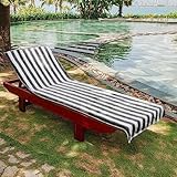 HomeVortex Gestreifter Baumwoll-Loungesesselbezug mit Tasche für Strand, übergroßer Handtuchschutz für Sonnenliege, maschinenwaschbar (schwarz)