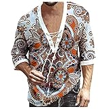 Minying Herrenhemd, einfarbig, Langarm, Slim Fit, Mode, Huhn, Schnürung, V-Ausschnitt, Herren, Hemd, Vintage, locker, modisch, bequem, atmungsaktiv, günstig, 22-weiß, L