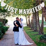 Just Married Girlande Vintage Rustikal Wimpelkette Banner mit Seil Hochzeitsgirlande als Deko für Hochzeit Fest Party Brautdusche Junggesellinnenabschied oder Foto Photo Booth Fotografie
