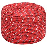 vidaXL Bootsseil Ankerleine Festmacher Tauwerk PP Leine Seil Tau Polypropylenseil Geflochten Flechtleine Rot 10mm 25m Polypropylen
