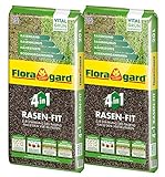 Floragard 4 in 1 Rasen-Fit 2x20 L für 20 m² • Rasenerde • Rasensubstrat zur Neuanlage • zur Ausbesserung und Pflege des Rasens • zum Topdressing nach dem Vertikutieren