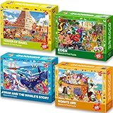 60 Teile Puzzle ab 4 5 6 Jahre - 4 Satz Rahmenpuzzle Spiele für Jungen und Mädchen von QUOKKA - Turmbau zu Babel | Noahs Arche | Eden-Spielzeug für Kinder von 5 bis 7 Jahren