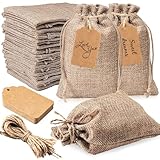 30 Stück Jutesäckchen mit Kordelzug 10 x 14 cm, Aongray Jute Beutel klein mit 30 DIY-Karten Sackleinen Geschenksäckchen Taschen Schmuckbeutel,Ramadan Kalender Weihnachten deko