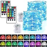 LED Lichterkette mit Batterie 2 Stück 50 LED 16 Farbwechsel Akku RGB Lichterkette Superhelle Lichter mit Fernbedienung Timer für Weihnachtsdekorationen im Innen- und Außenbereich（2 Stück,RGB ）…
