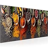Runa Art Wandbild Küche Gewürze 1 Teilig 100 x 40 cm Modern Bild auf Vlies Leinwand Esszimmer Esszimmer Küchenbilder Deko Geschenk 041412a