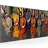 Runa Art Wandbild Küche Gewürze 1 Teilig 100 x 40 cm Modern Bild auf Vlies Leinwand Esszimmer Esszimmer Küchenbilder Bunt 041412a