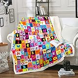 Alphabet-Fleece-Überwurfdecke, Cartoon-Buchstaben, Plüschdecke für Bett, Sofa, Puzzle, Spiel, Sherpa-Decke, bunt, warm, flauschig, 152 x 200 cm