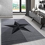 Carpetsale24 Teppich Wohnzimmer Karo Sternmuster Grau Meliert 120 x 170 cm - Kurzflor Teppich Schlafzimmer Pflegeleicht und Extra Weich