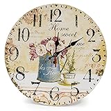 LOHAS Home 12 Zoll/30CM Holz Wanduhr/Küchenuhr im Landhausstil Stille Nicht-tickende für die Küche,Home Office, Wohnzimmer und Schlafzimmer (Cafe & Blumen)