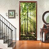 HAIZHA Türtapete selbstklebend Grün Wald Sonnenschein 90x200cm Türtapete Selbstklebend Türfolie Türposter 3D Vinyl Folie Türdeko Tapete Wandbild Türtattoo