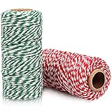 Baumwollschnur 200M, Rot-weiße Schnur und Grün-weiße Schnur, 2 mm Metzgerschnur, Bäckerschnur für Gartenarbeit, Dekoration, Binden, Basteln und Geschenkverpackung