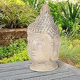 ECD Germany Buddha Figur 55 cm Beige/Grau, Kunststein Polyresin, Kopf Statue Skulptur Dekofigur Feng Shui Kunststeinfigur Dekoration Gartenfigur Asien Dekorationsobjekt Steinfigur, für Haus und Garten