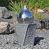 CLGarden Granit Springbrunnen SB17-2 mit Säule und Edelstahl Kugel Gartenbrunnen Set Stein mit LED Beleuchtung Garten Wasserspiel