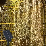 Gresonic Solar 200er Kupferdraht Lichterschweif, 10m 8 Modi IP44 Wasserfall Lichterbündel LED Lichterkette Außen für Gießkanne kinderzimmer camping Aussen und Innen Warmweiß