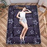 MAXYOYO Japanische Bodenmatratze Futonmatratze, Verdicken Tatami Matte Isomatte Faltbare Roll-Up Matratze Schlafsaal Matratzenauflage Bodenliege Kissen Bett (Mond und Stern, 90 x 200 cm)