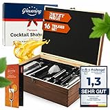 Grevening® [TESTSIEGER] Edelstahl Cocktail Shaker Set 16-teilig in praktischer und edler Holzkiste, tolle Geschenkverpackung mit Rezeptbuch für Anfänger und Profi Barkeeper, 304 Premium Edelstahl