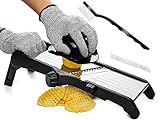 Mandoline Gemüsehobel 7-in-1 Profi Verstellbar Gemüseschneider Multifunktion Gemüsehobel Edelstahl Hobel Gemüse Gurken, Obst, Karotten Schneider mit Reinigungsbürste, Anti-Schneid-Handschuhe