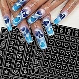 6 Blätter Airbrush Schablonen Nagelsticker,Schmetterling Flamme Sterne Herz Stern Nail Sticker Drucken Schablone Werkzeug Nagelsticker Selbstklebend für Frauen Nagelaufkleber Nageldesign Nail Art