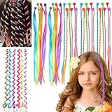 KEYRI 36 Stück Farbige Haarverlängerung Bunte Clips Haarschmuck Mädchen Kinder Haarsträhnen zum Einklipsen für Party Festival Deko Geschenke