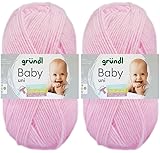 2x50 Gramm Gründl Baby Uni Wolle Set inkl. Anleitung für Baby Teddybär (07 Rosa)