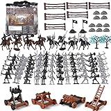 Boderam Mittelalterliche Ritter Spielzeug 110PCS Alte Soldaten Krieger Figuren Spielzeug Armee Männer Action Figure Playset Kunststoff Militärische Basis Set Spielzeug mit Kavallerie Pfeil Turm