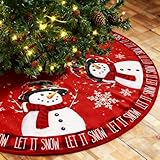 Weihnachtsbaum Decke Rock 120 cm/ 47 Zoll Christbaumdecke Rot Weihnachtsbaum Röcke Weihnachtsbaum Unterlage Weihnachtsbaum Teppich Rund Weihnachtsbaumrock mit Schneemann-Muster